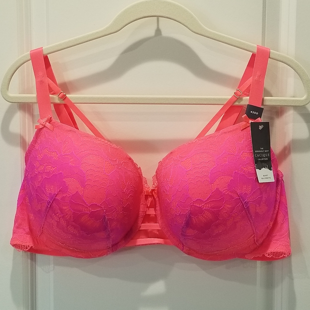 Cacique Ombre Boost Balconette Bra 42DD Lane Bryant Neon Underwire Pushup